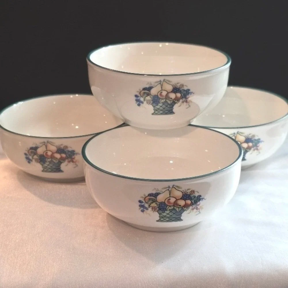 Vintage Set of 4 Napoli Hand-painted Soup Cereal Bowls Stoneware Fruit‎ Basket